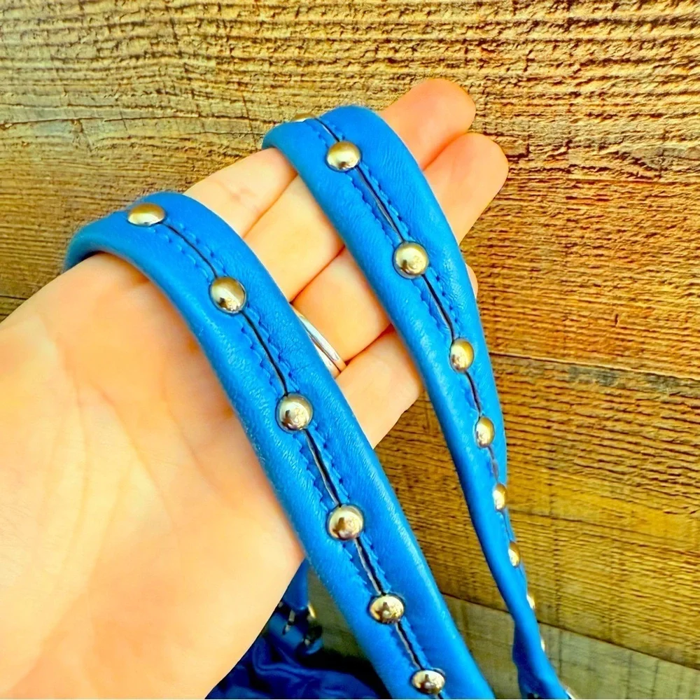 Vintage Hype Blue Leather Studded Oversized Hobo Shoulder Bag